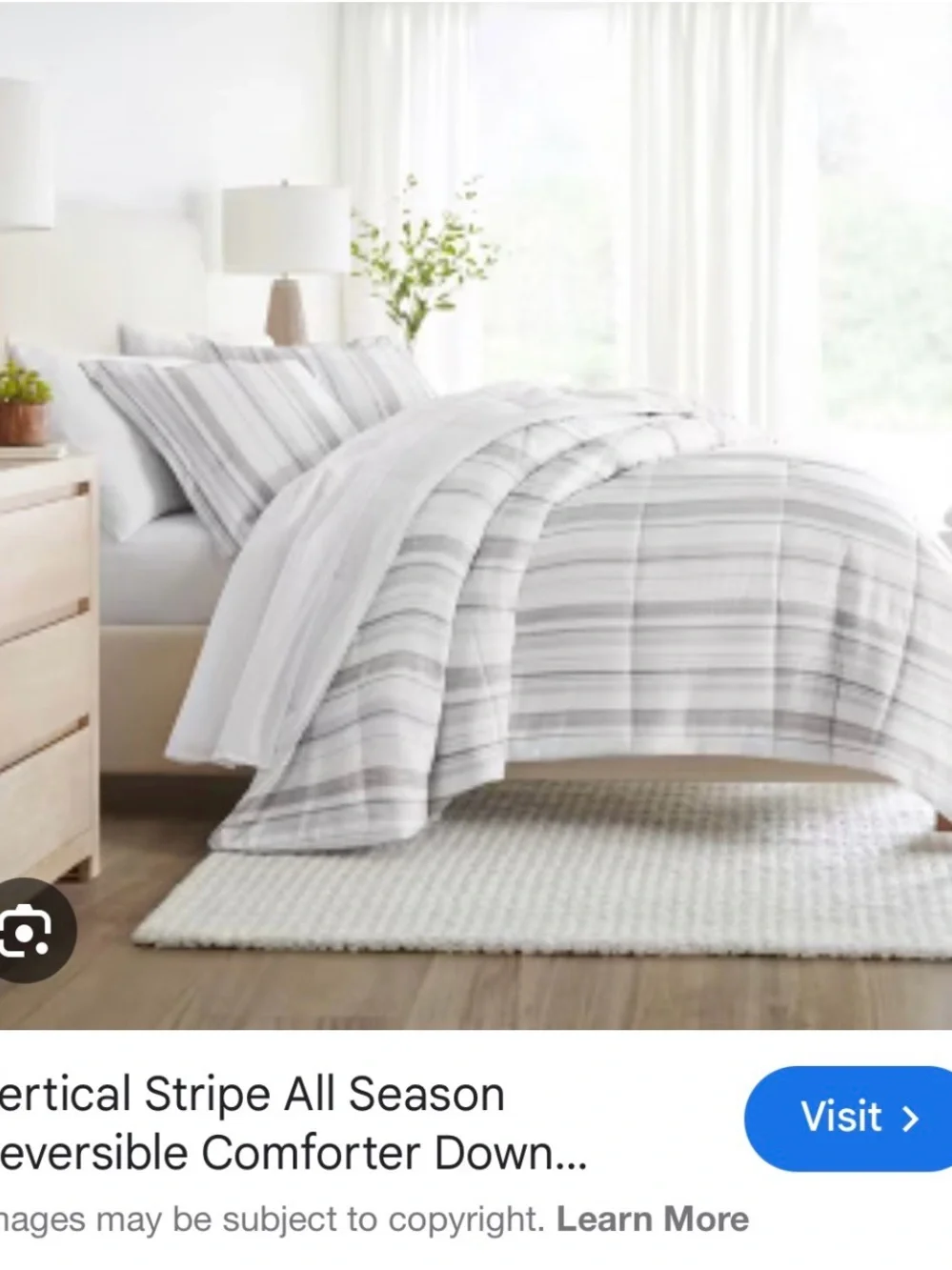 Light Gray Striped Down Alternative Comforter - Soft Cozy Bedding